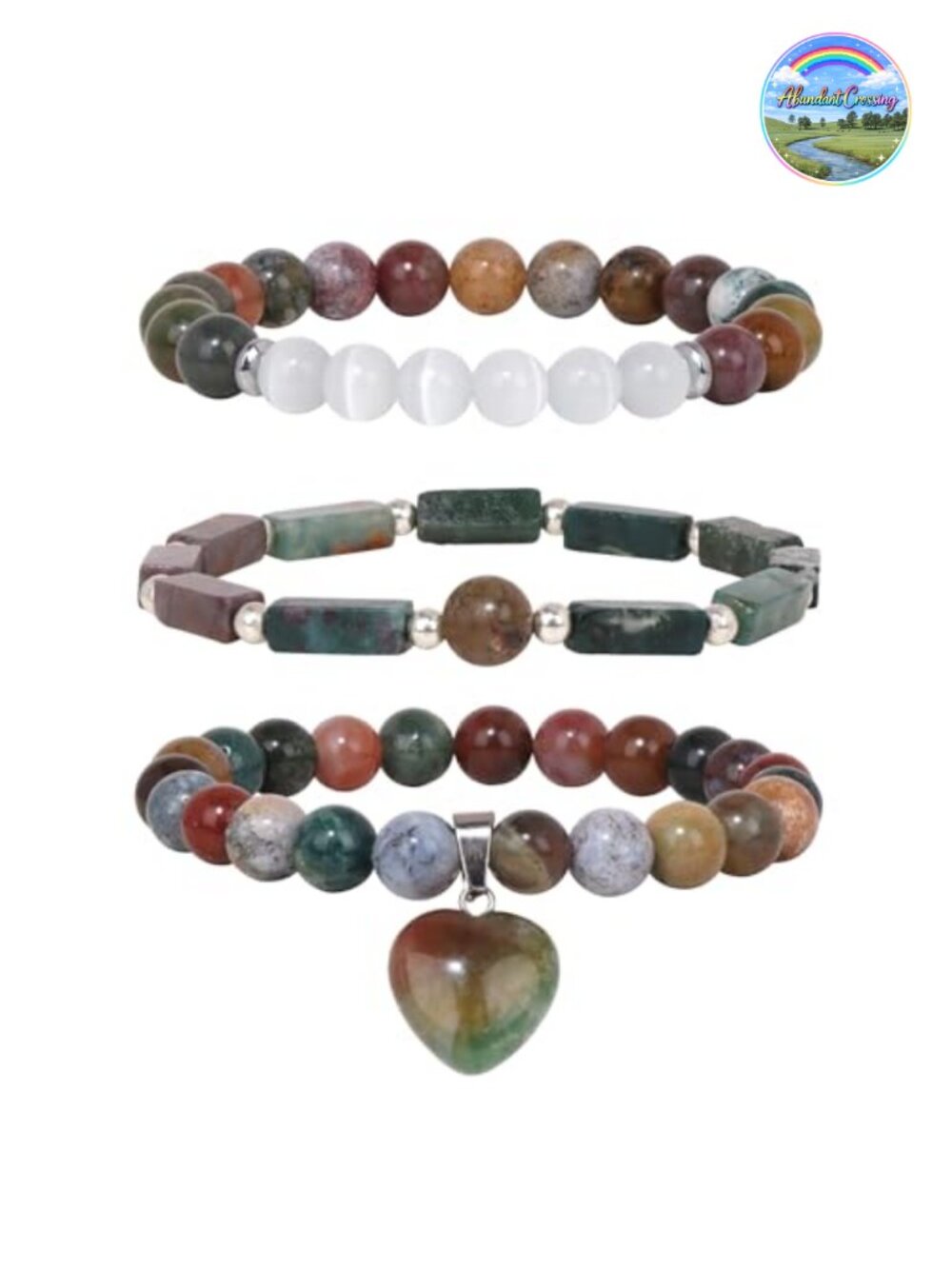 Natural Amethyst Stretch Bracelet Set with Heart Charm